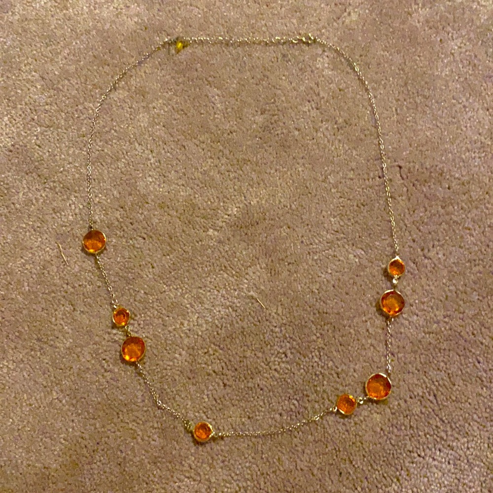 SILVER PLATED Orange Plastic Gem Necklace